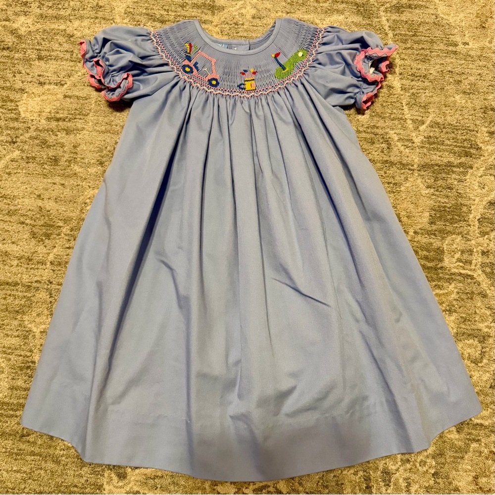 Anavini Girls Periwinkle Blue Smocked Golf Bishop Dress